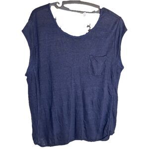 Athleta Newport Tee Top Women‎ L 100% Linen Navy Pocket